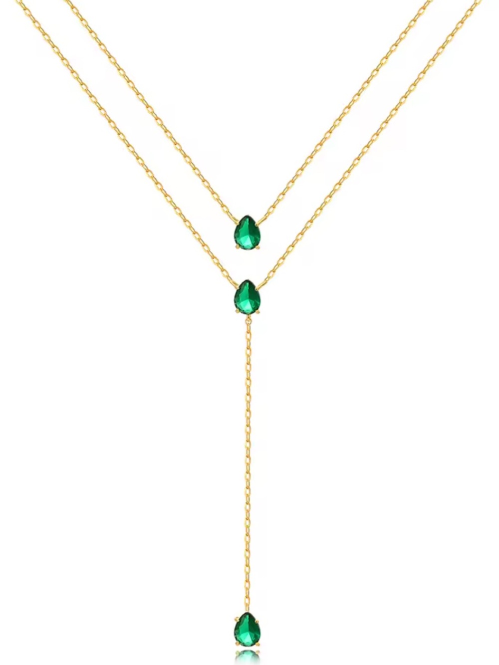 Kohl's Gold-Tone Layered Necklace with Green Teardrop Stones